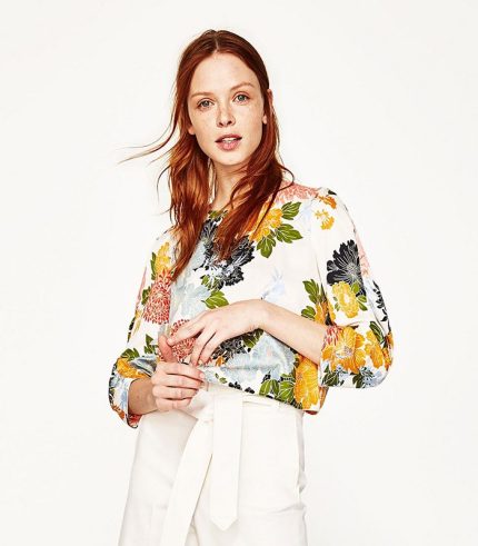 Women’s Silk Sunflower Print Short Sleeve Blouse